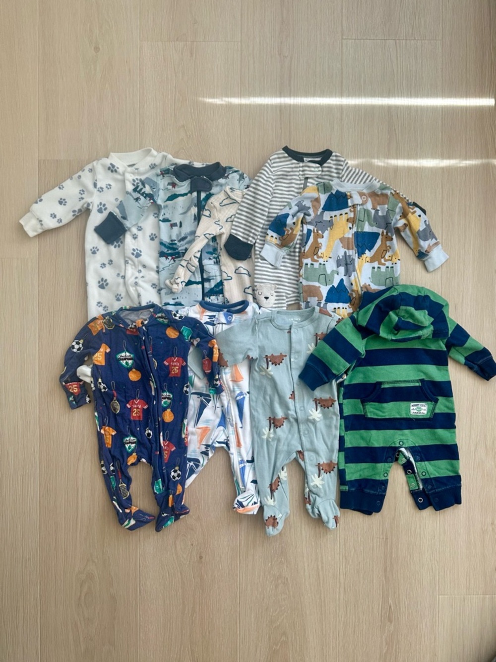 9 Piece Set of Baby Boy Footies 3M